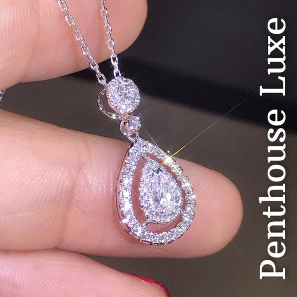 Penthouse Luxe Jewelry - Pear Cut Double Halo Necklace